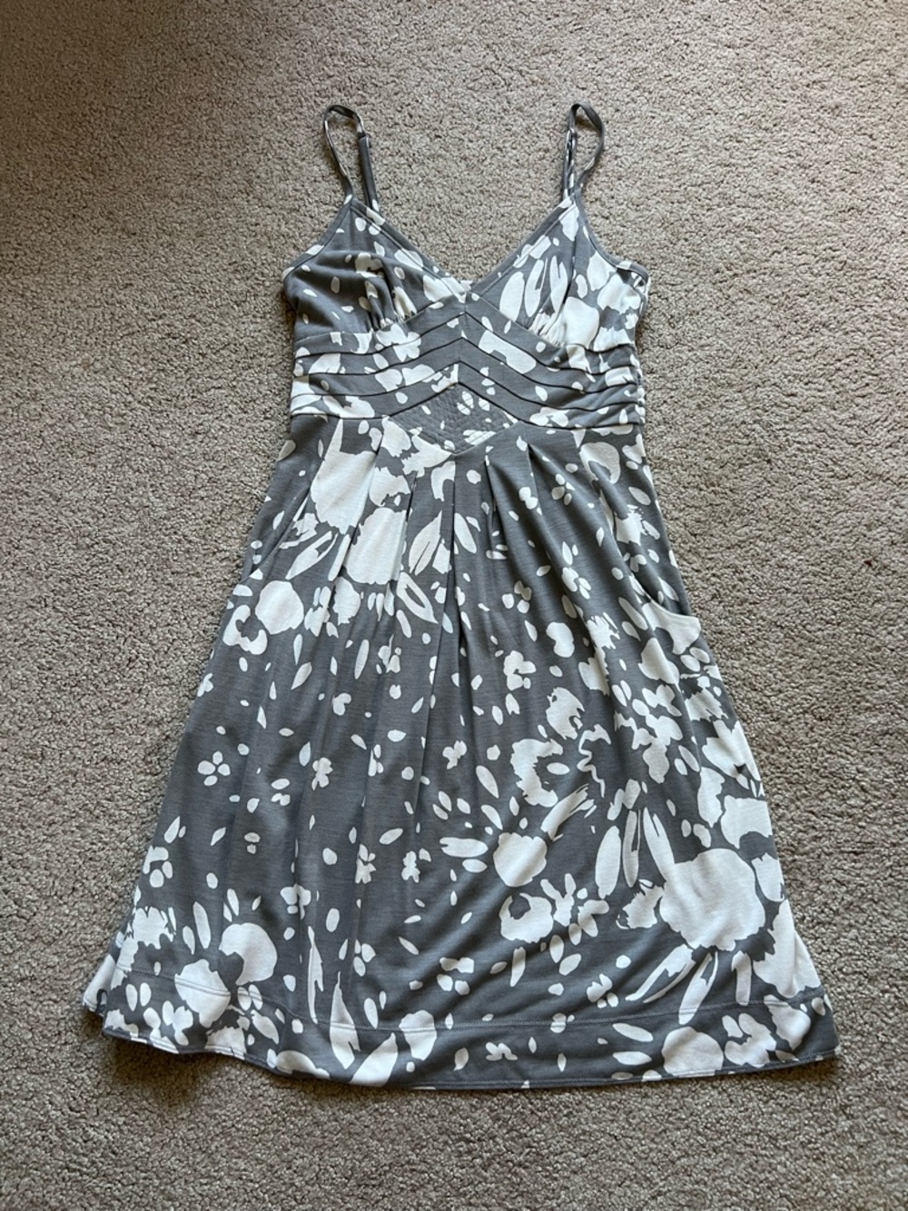 American Eagle Outfitters Gray & White Floral Spaghetti Strap Dress